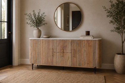 Reed Mango Wood & Marble Wide Sideboard