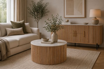 Reed Mango Wood & Marble Coffee Table