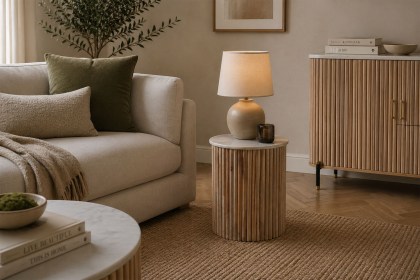 Reed Mango Wood & Marble Lamp Table