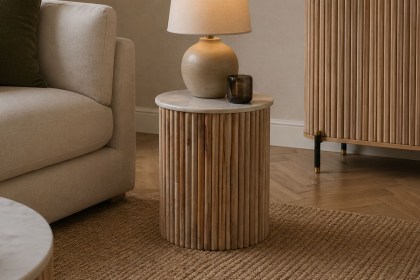 Reed Mango Wood & Marble Lamp Table