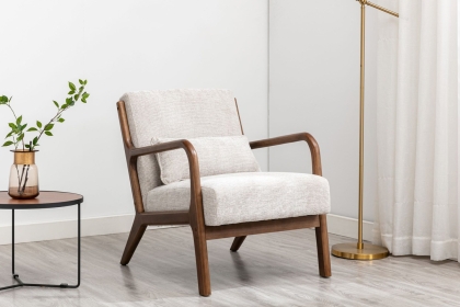 Imogen Natural Woven Chenille Chair with Dark Wood Frame