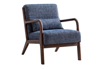 Imogen Navy Woven Chenille Chair with Dark Wood Frame