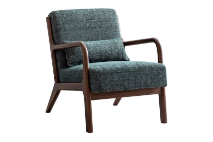Imogen Green Woven Chenille Chair with Dark Wood Frame