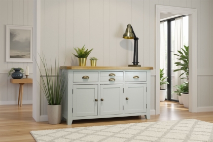 Cotswold Grey Painted Oak Large 3 Door Sideboard 137cm Wide