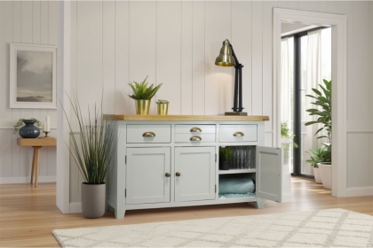 Cotswold Grey Painted Oak Large 3 Door Sideboard 137cm Wide