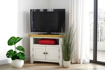 Cotswold Grey Painted Oak Corner TV Stand
