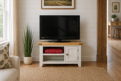 Cotswold Grey Painted Oak Small TV Stand 91cm Wide