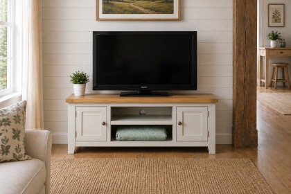 Cotswold Grey Painted Oak Large TV Stand 120cm Wide