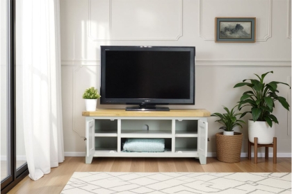 Cotswold Grey Painted Oak Large TV Stand 120cm Wide