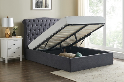 Rosalie Fabric Ottoman Storage Bed Frame in Dark Grey