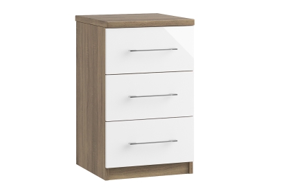 Calgary High-Gloss 3 Drawer Bedside Table