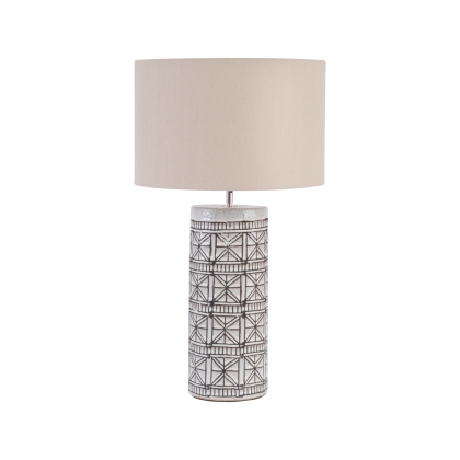 Brown Porcelain Table Lamp with Geo & Natural Shade Brown Porcelain Table Lamp with Geo & Natural Shade