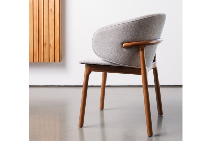 CLEARANCE - Eve Fabric Curved Dining Chair in Light Beige Cotton and Solid Ash Wood Legs (Pair)