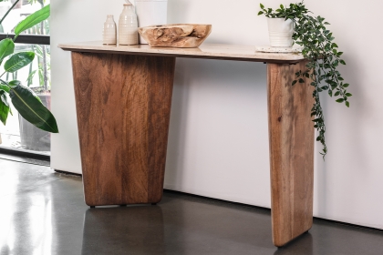 Arcadia Mango Wood Console Table with Travertine Tops