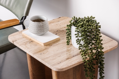 Eden Mango Wood Lamp Table with Travertine Tops