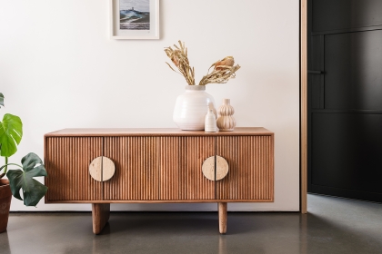 Eden Mango Wood TV Unit with Travertine Gold Handles