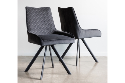Brooke Dark Grey Recycled Velvet Dining Chair with Diamond Stitching
