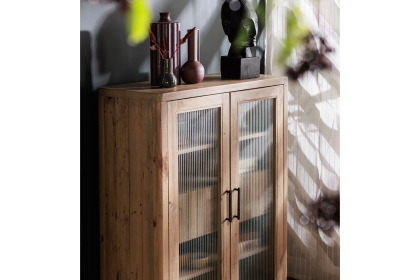 Hatton Reclaimed Wood Display Cabinet with Reeded Glass Doors