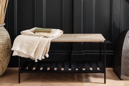 Raphael Black Wood and Jute Rope Bed End Bench