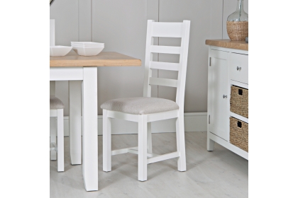 Eton Painted White Oak Ladder Back Dining Chair with Fabric Seat