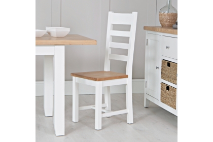Eton Painted White Oak Ladder Back Dining Chair with Wooden Seat