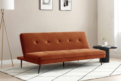 June Click Clack Burnt Orange Sofa Bed with Deep Tufting