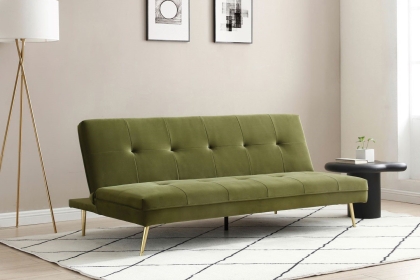 June Click Clack Olive Green Sofa Bed with Deep Tufting