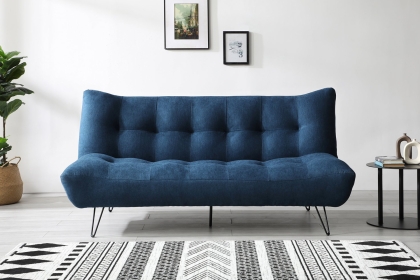 Lucy Click Clack Blue Sofa Bed with Deep Tufting