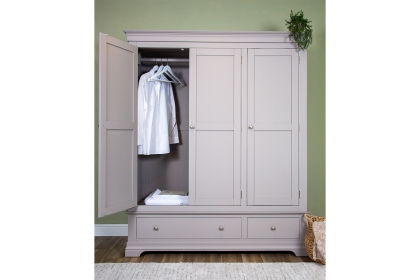 Providence Painted Grey Triple Wardrobe with Storage Drawers