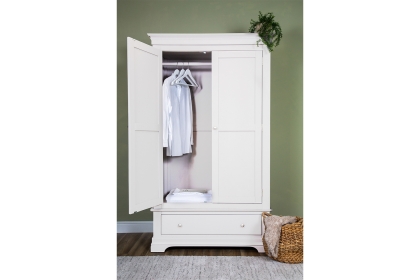 Providence Warm White Double Wardrobe with Storage Drawer