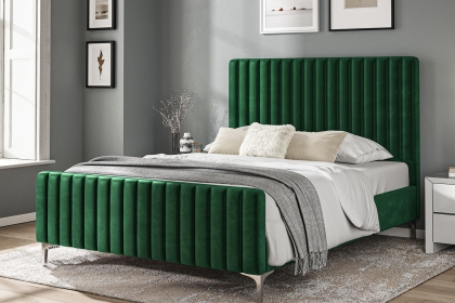 Trend Bedframe with Panelled Headboard in Velvet Green