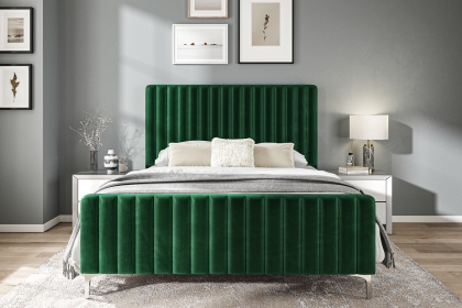 Trend Bedframe with Panelled Headboard in Velvet Green