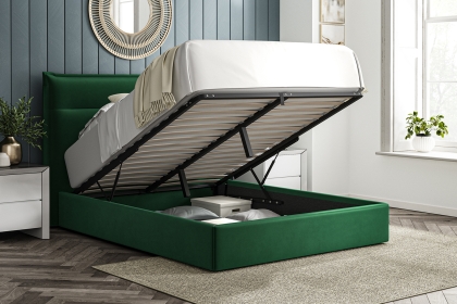 Trend Ottoman Storage Bedframe with Padded Headboard in Velvet Green