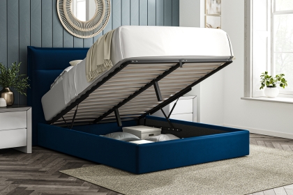 Trend Ottoman Storage Bedframe with Padded Headboard in Velvet Royal Blue