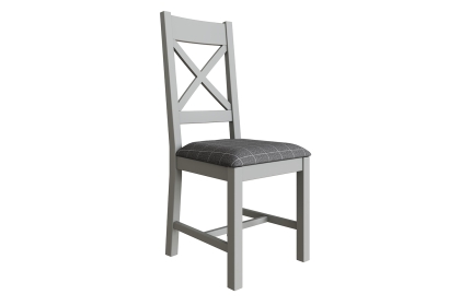 Smoked Oak Painted Grey Crossback Dining Chair with Fabric Check Grey Seat