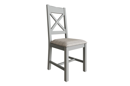 Smoked Oak Painted Grey Crossback Dining Chair with Fabric Check Natural Seat