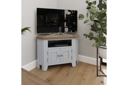 Smoked Oak Painted Grey Corner TV Unit