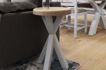 Smoked Oak Painted Grey Round Side Table