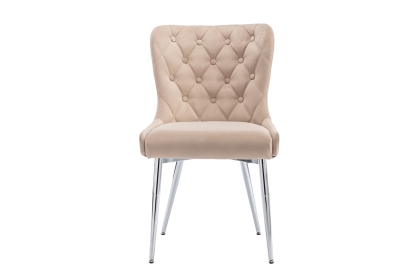Button Back Dining Chair in Taupe Velvet