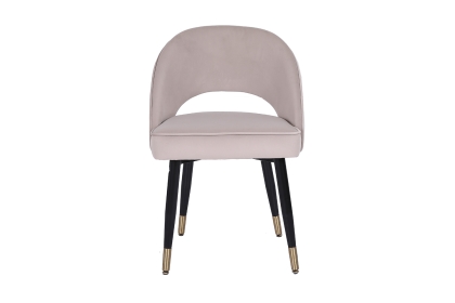 Open Curved Back Dining Chair in Taupe Velvet and Gold Tip Legs