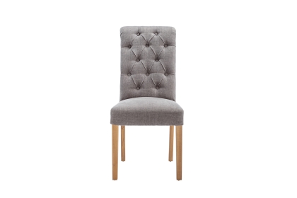 Button Back Scroll Top Dining Chair in Grey