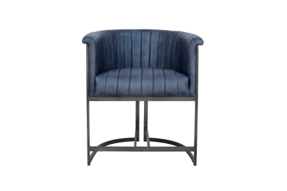 Leather & Iron Tub Chair in Blue PU Leather