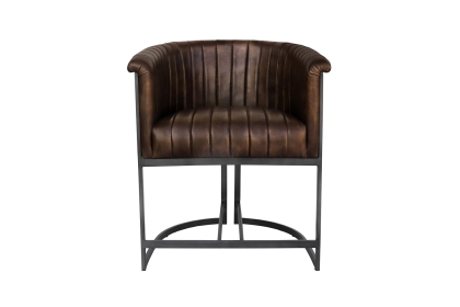 Leather & Iron Tub Chair in Brown PU Leather