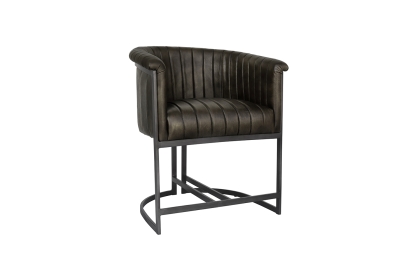 Leather & Iron Tub Chair in Dark Grey PU Leather