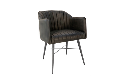 Leather & Iron Chair in Dark Grey PU Leather