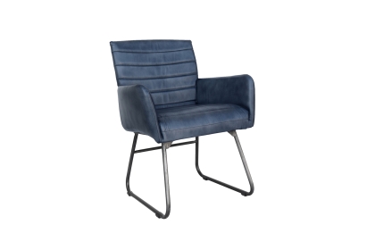 Leather & Iron High Back Dining Chair in Blue