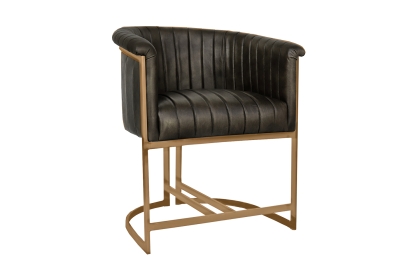 Leather Tub Chair in Dark Grey with Gold Metal