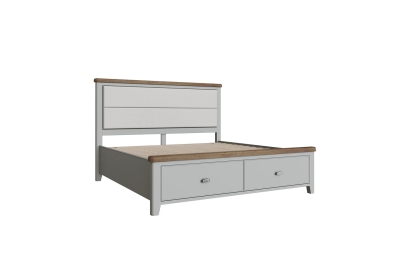 Smoked Oak Painted Grey Bed Frame with Upholstered Headboard and Drawers