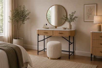 Reed Pleated Boucle Ottoman Stool