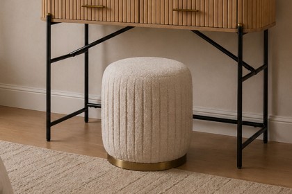 Reed Pleated Boucle Ottoman Stool